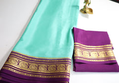 Turquoise Blue Mysore Pure Silk Saree With Dark Purple Border