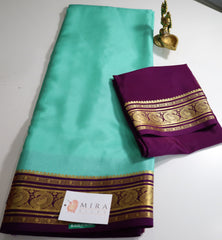 Turquoise Blue Mysore Pure Silk Saree With Dark Purple Border
