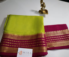 Parrot Green Mysore Pure Silk Saree With Ruby Pink Border