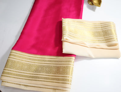 Ruby Pink Mysore Pure Silk Saree With Gold Zari Border