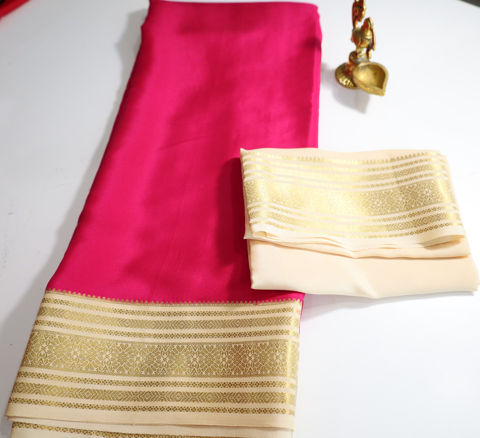 Ruby Pink Mysore Pure Silk Saree With Gold Zari Border