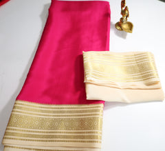 Ruby Pink Mysore Pure Silk Saree With Gold Zari Border