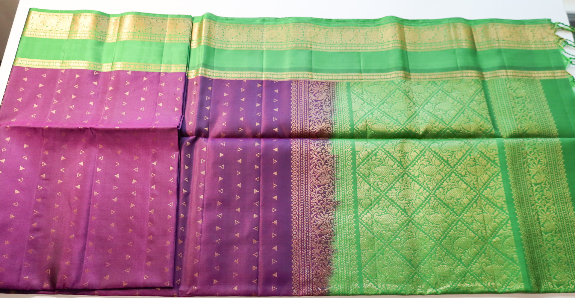 Purple Soft Silk Saree with Green Pallu