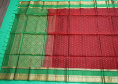 Maroon Red Soft Silk Saree with Green Pallu