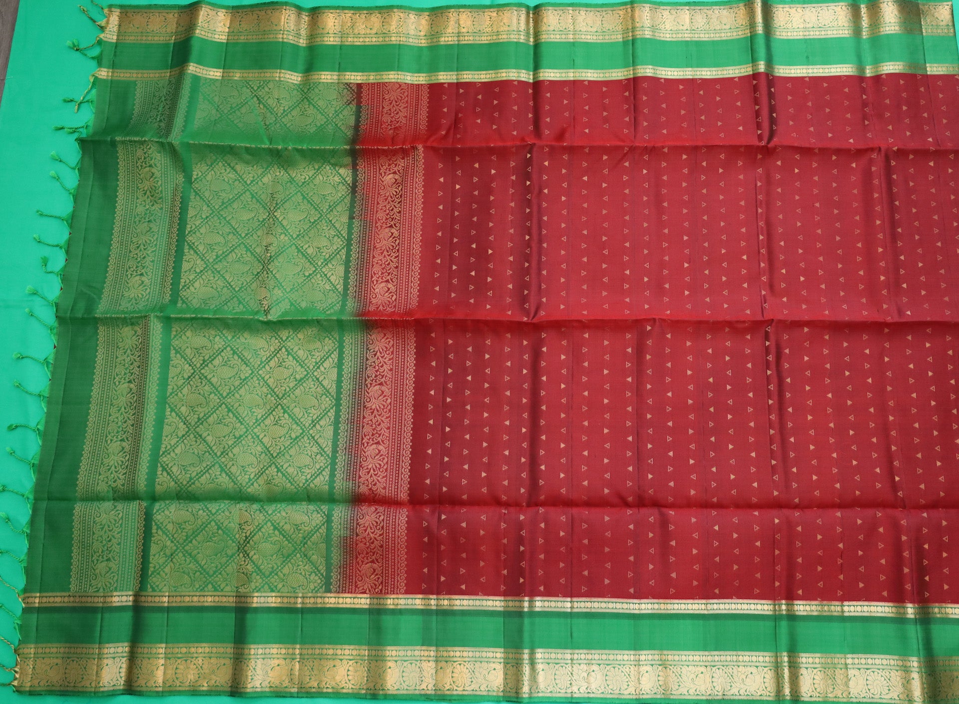 Maroon Red Soft Silk Saree with Green Pallu