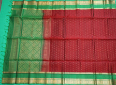 Maroon Red Soft Silk Saree with Green Pallu