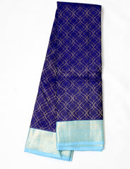 Navy Blue Wines Kanjivaram Saree with Sky Blue Border