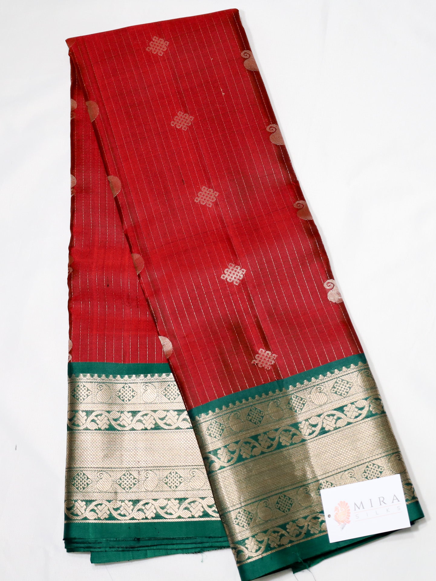 Maroon Red Kanjivaram Saree with green Border