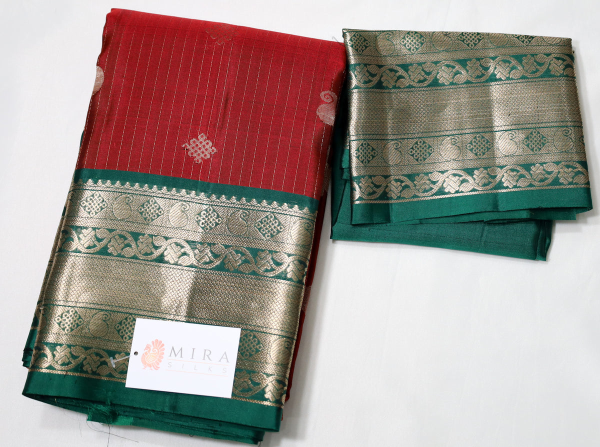 Maroon Red Kanjivaram Saree with green Border