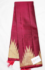 Maroon Red Kanjivaram Saree with Golden Temple Border
