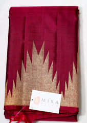 Maroon Red Kanjivaram Saree with Golden Temple Border