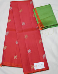 Peach borderless Kanjivaram Saree with unique motifs
