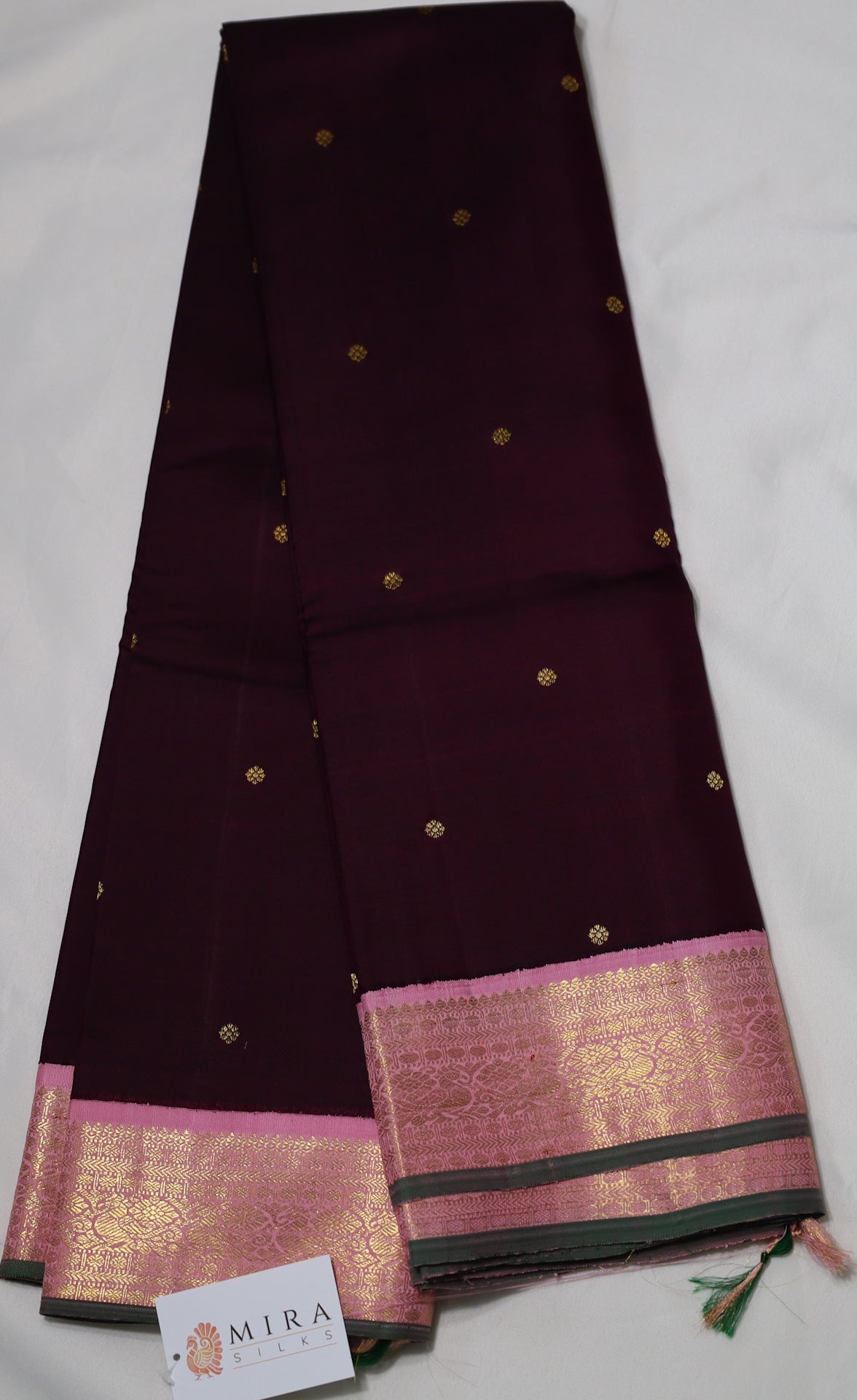 Dark Purple Kanjivaram Saree with Baby Pink Border