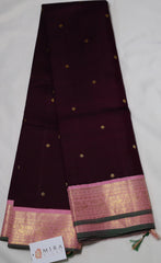 Dark Purple Kanjivaram Saree with Baby Pink Border