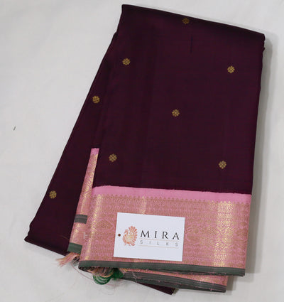 Coffee Brown Kanjivaram Saree with Baby Pink Border