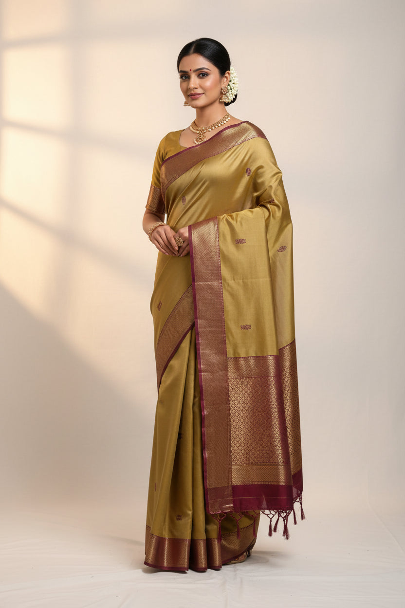 Chandan Kanjivaram Saree with purple Border & pallu