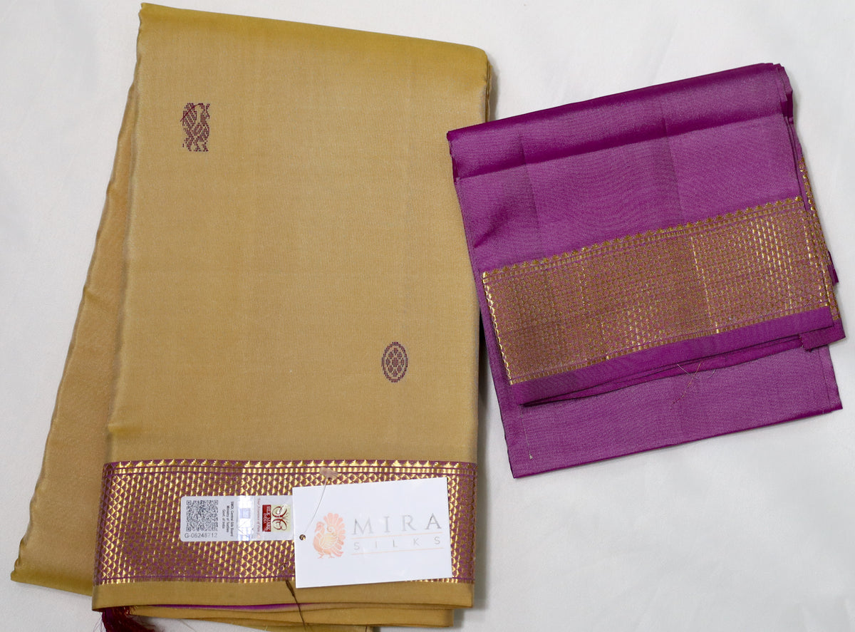 Chandan Kanjivaram Saree with purple Border & pallu