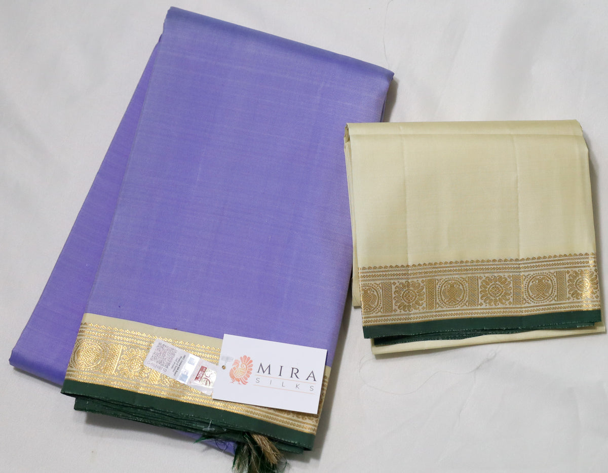 Lavender Kanjivaram Saree with creme Border