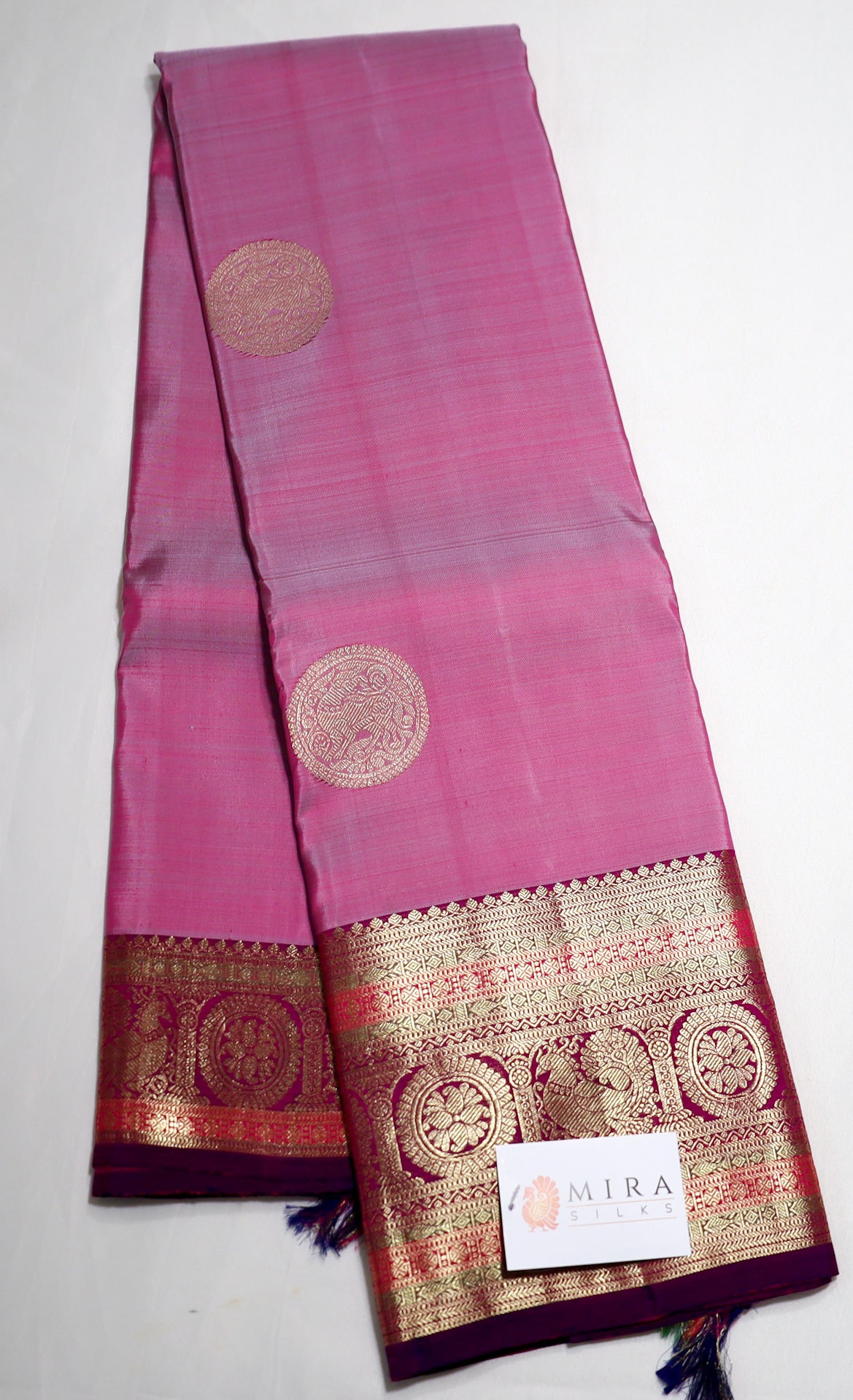 Pink Kanjivaram Saree with Purple Border