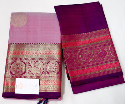 Pink Kanjivaram Saree with Purple Border