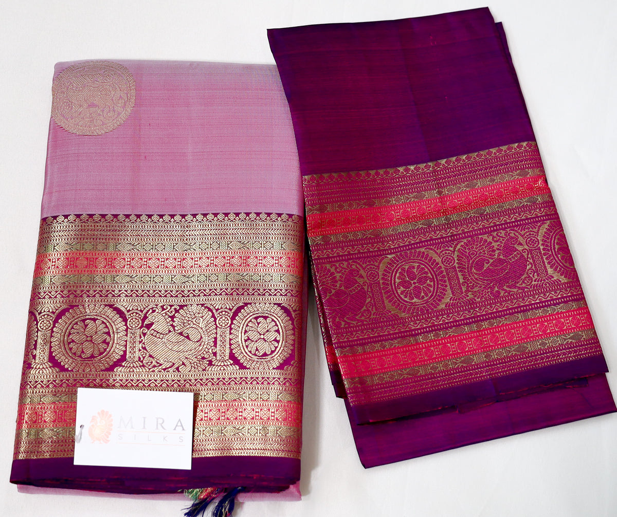 Pink Kanjivaram Saree with Purple Border
