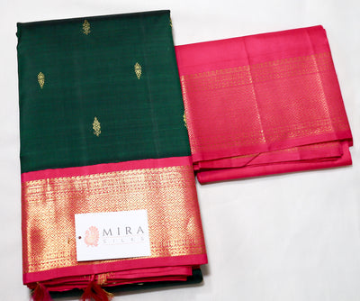 Green Kanjivaram Saree with Pink Border
