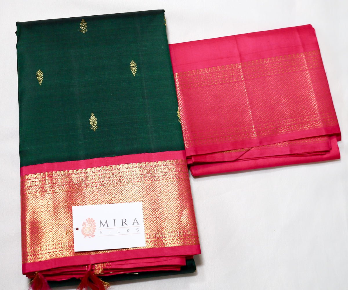 Green Kanjivaram Saree with Pink Border