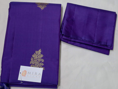 Blue Kanjivaram Saree with Golden Flower Butta design