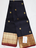 Jet Black Kanjivaram Silk Saree with Red border & Pallu