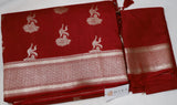 Red Banarasi Tussar Silk Saree