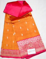 Orange Banaras  Saree with Pink Border