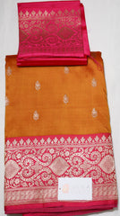 Orange Banaras  Saree with Pink Border