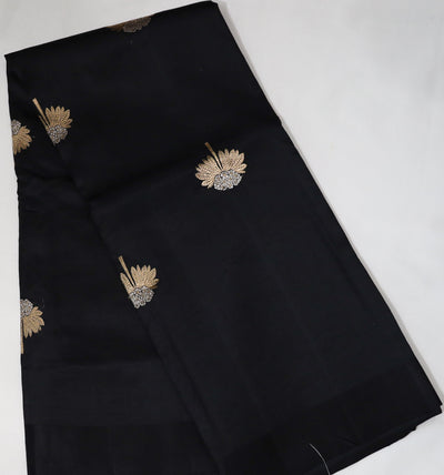 Black Raw Mango Saree with Golden Silver Flower Buttas