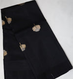 Black Raw Mango Saree with Golden Silver Flower Buttas