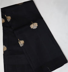 Black Raw Mango Saree with Golden Silver Flower Buttas