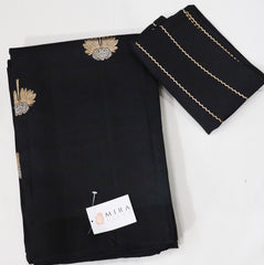 Black Raw Mango Saree with Golden Silver Flower Buttas