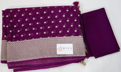 Purple Banaras Saree with Silver border and all over buttas