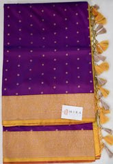 Purple Banaras Katan Silk Saree with Mustard Yellow Border