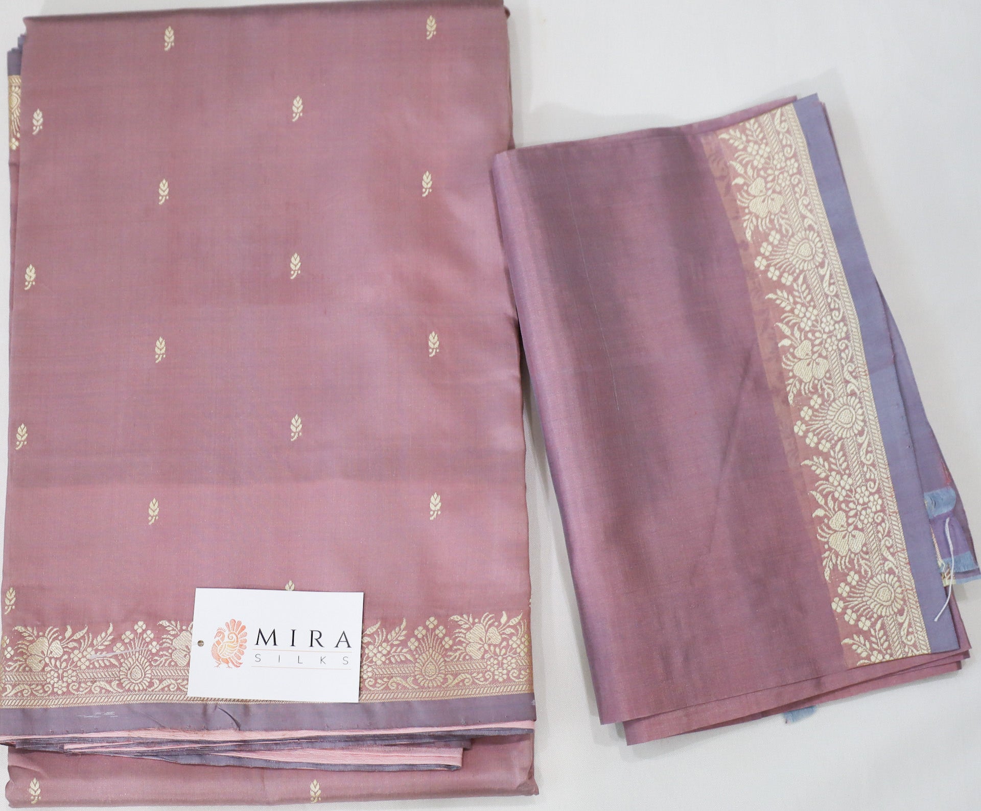 Mauve Pink Banaras Silk Saree with Silver Border