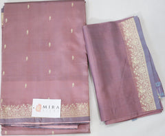 Mauve Pink Banaras Silk Saree with Silver Border