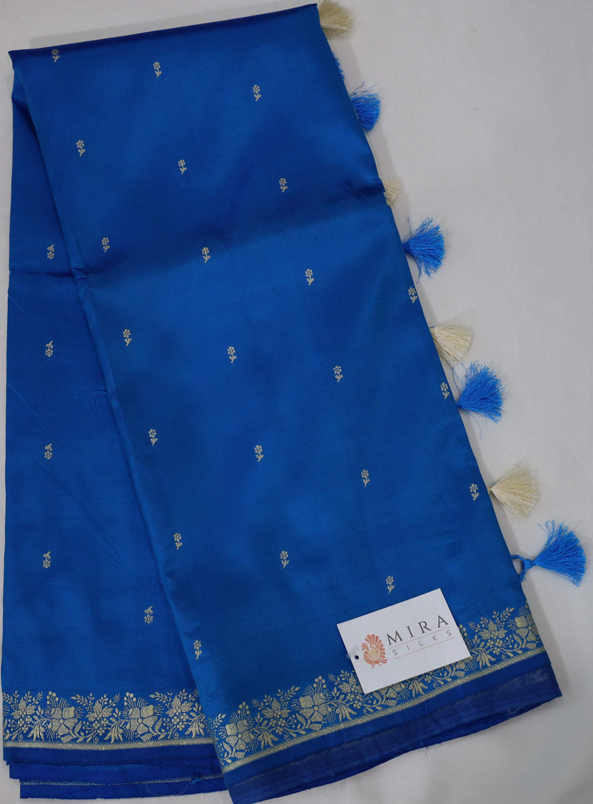 Royal Blue Banaras Silk Saree with Silver Border