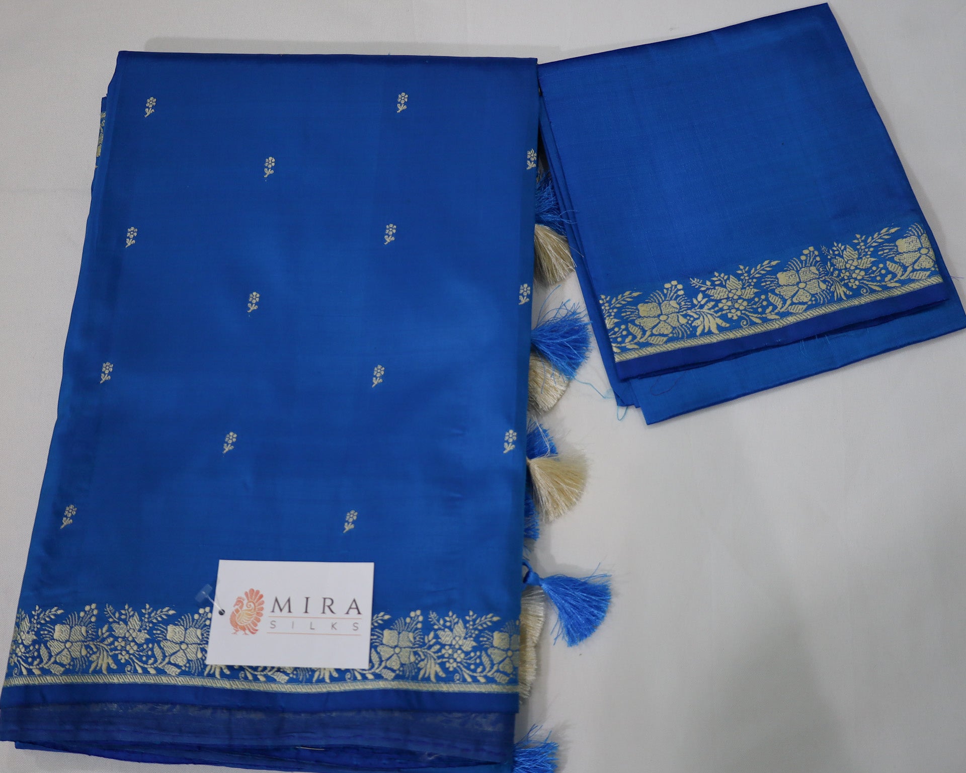 Royal Blue Banaras Silk Saree with Silver Border