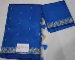 Royal Blue Banaras Silk Saree with Silver Border