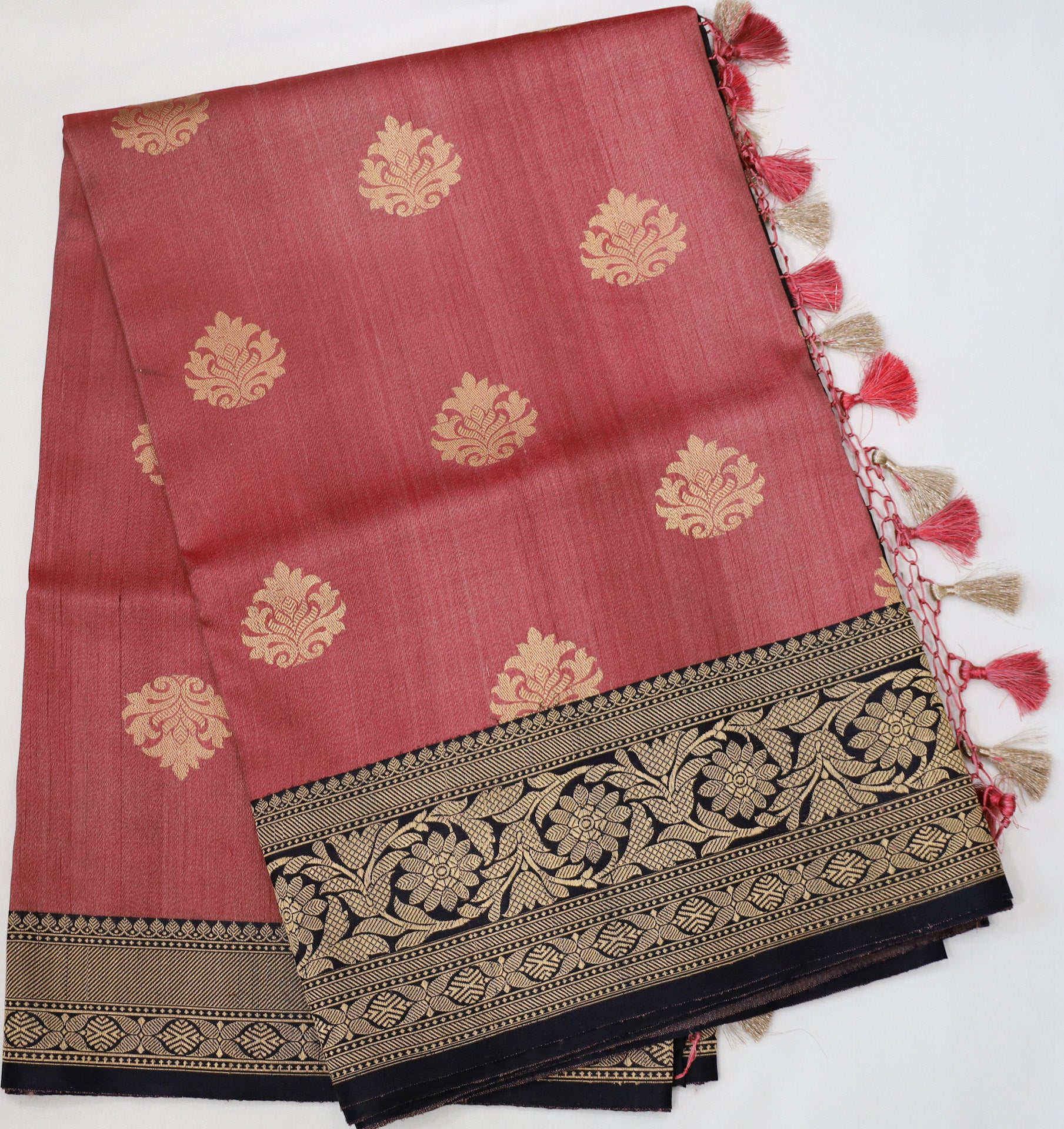 Peach Banaras Silk Saree with stiched Blouse