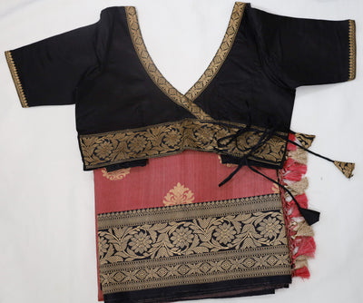 Peach Banaras Silk Saree with stiched Blouse