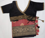 Peach Banaras Tussar Silk Saree with stiched Blouse