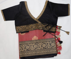Peach Banaras Silk Saree with stiched Blouse