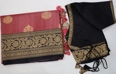 Peach Banaras Silk Saree with stiched Blouse