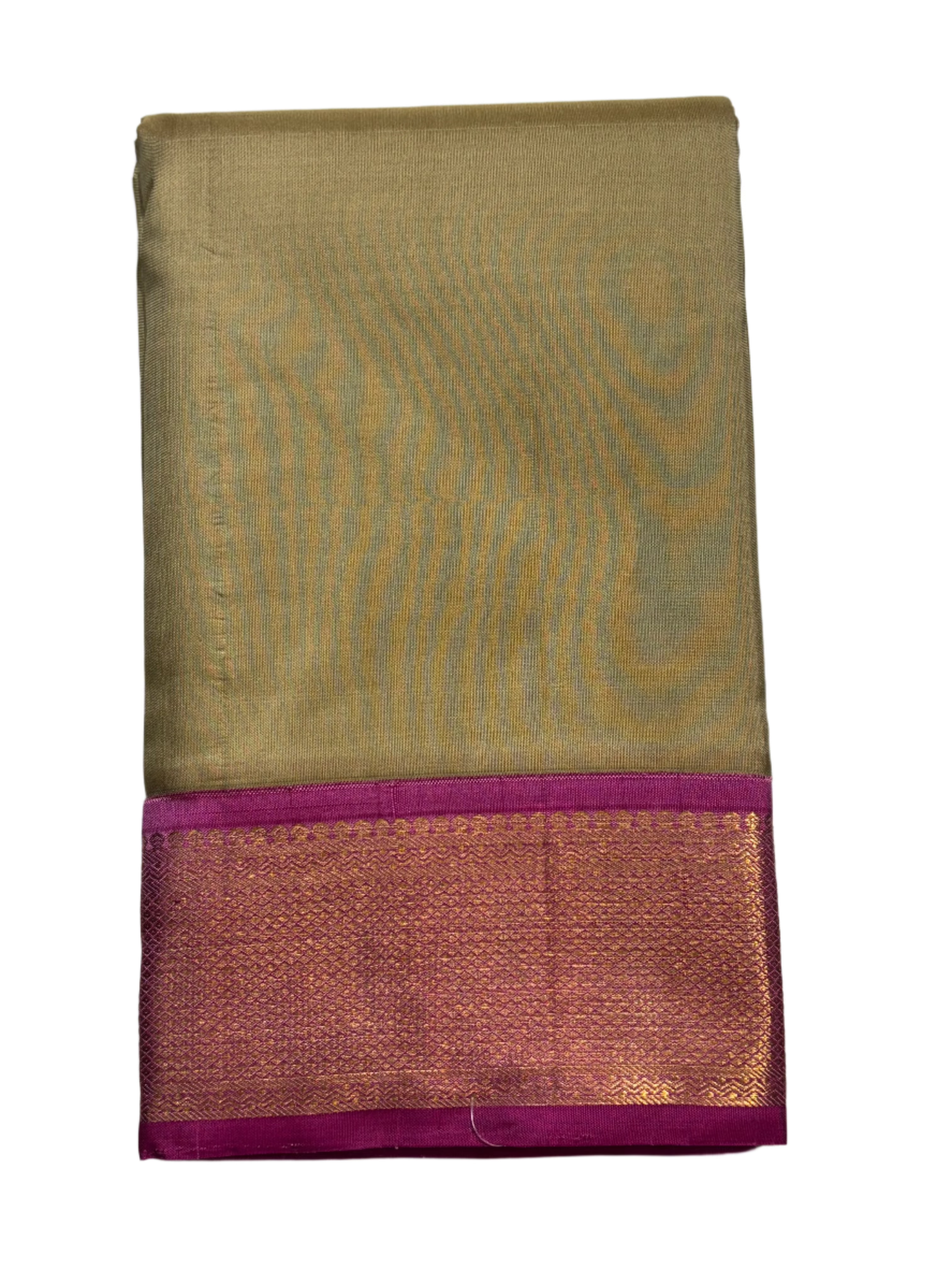 Beige Kanjivaram Saree with Pink and Dark Blue Border