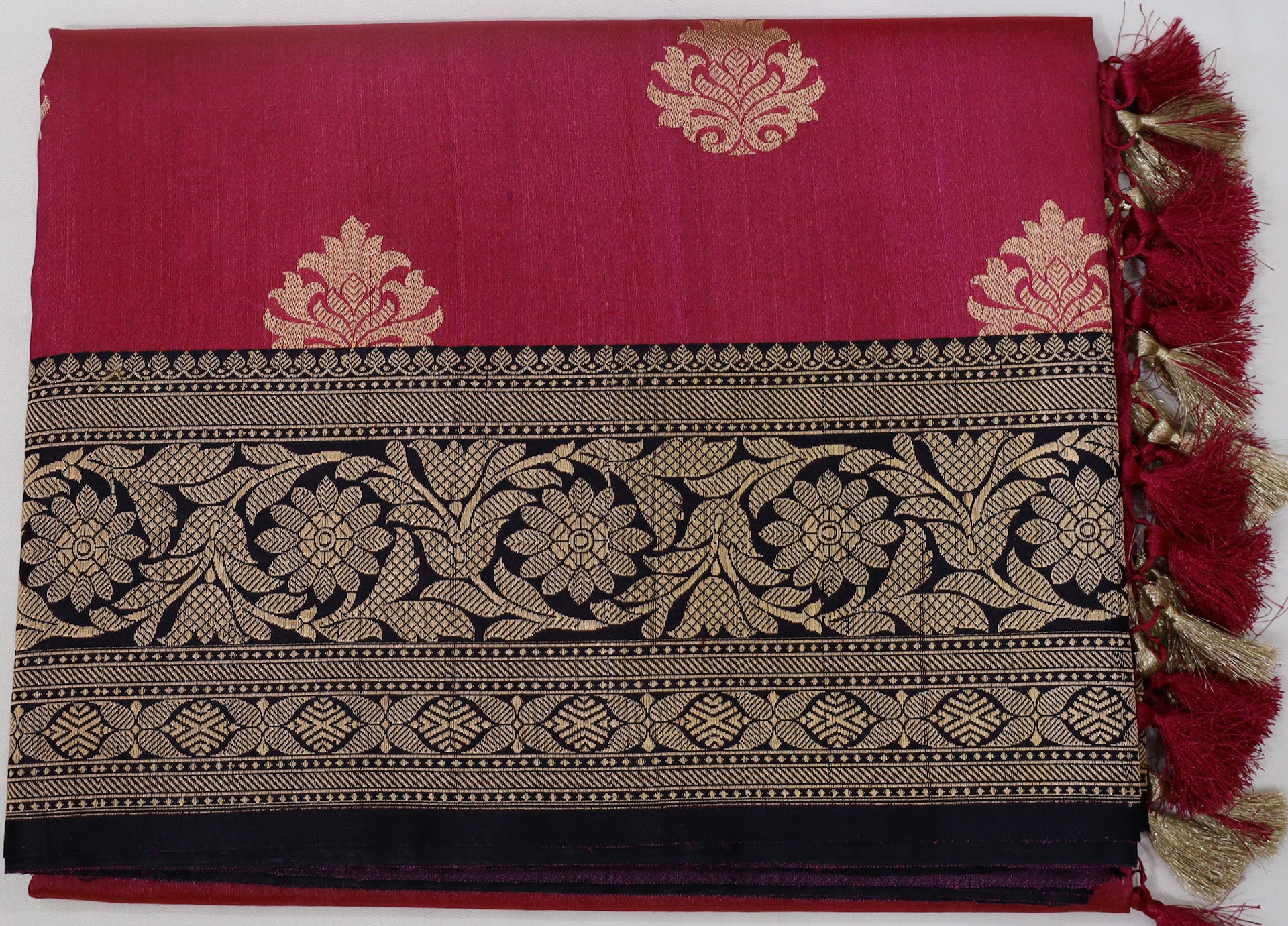 Pink Banaras Silk Saree with Black Border